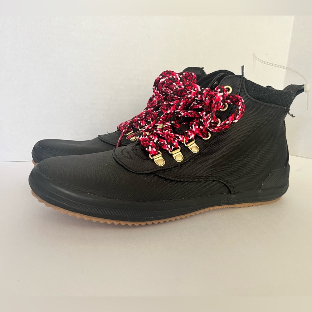 Black High-Top Keds Shoes with Red Laces